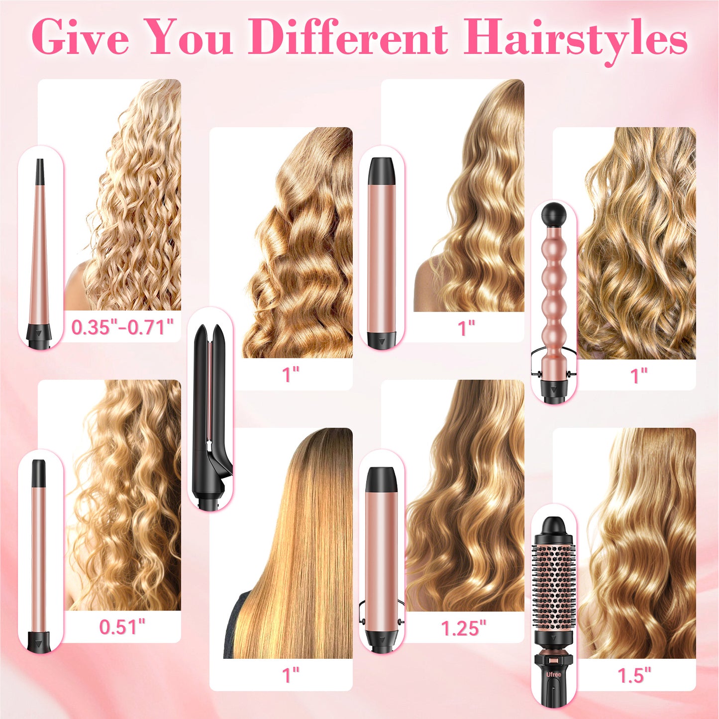 Ufree 7-in-1 Curling Iron Set with Thermal Brush