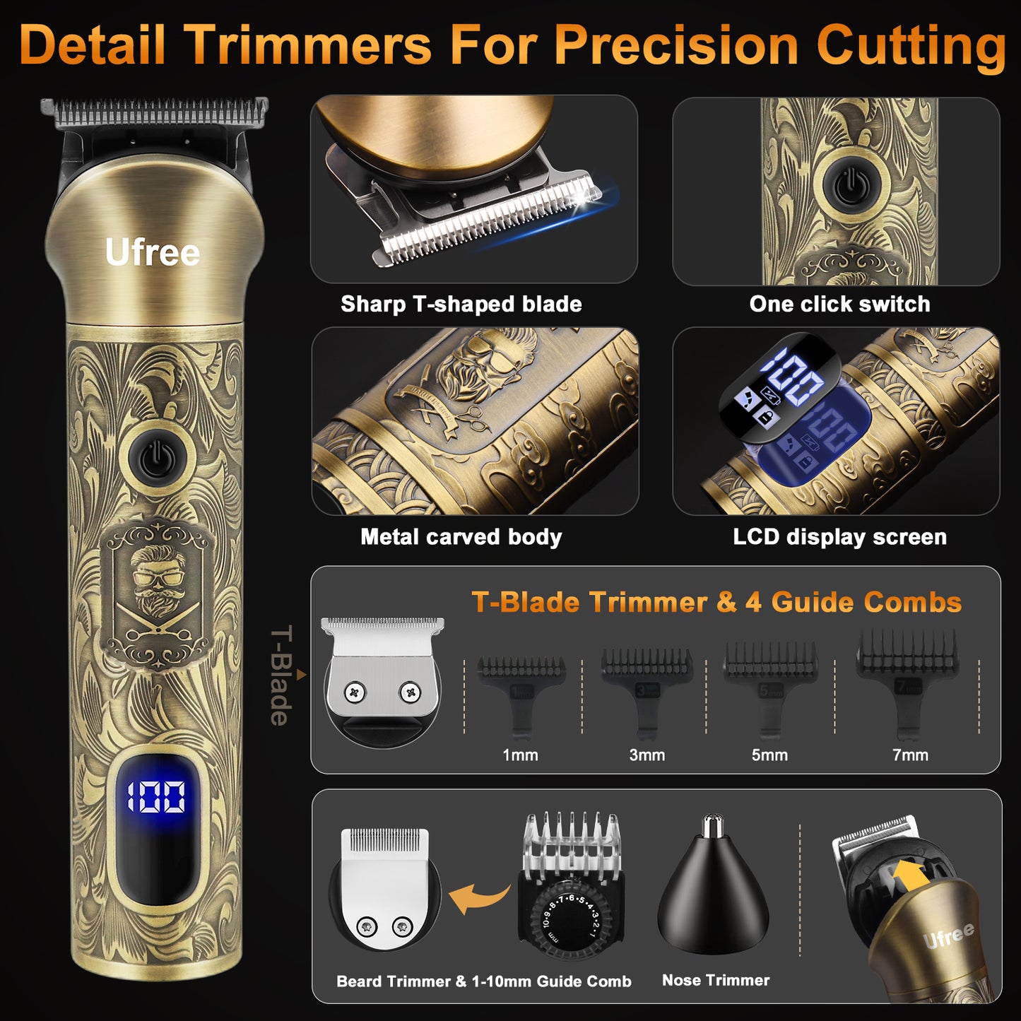 Ufree 3-in-1 Beard Trimmer Hair Clipper Set