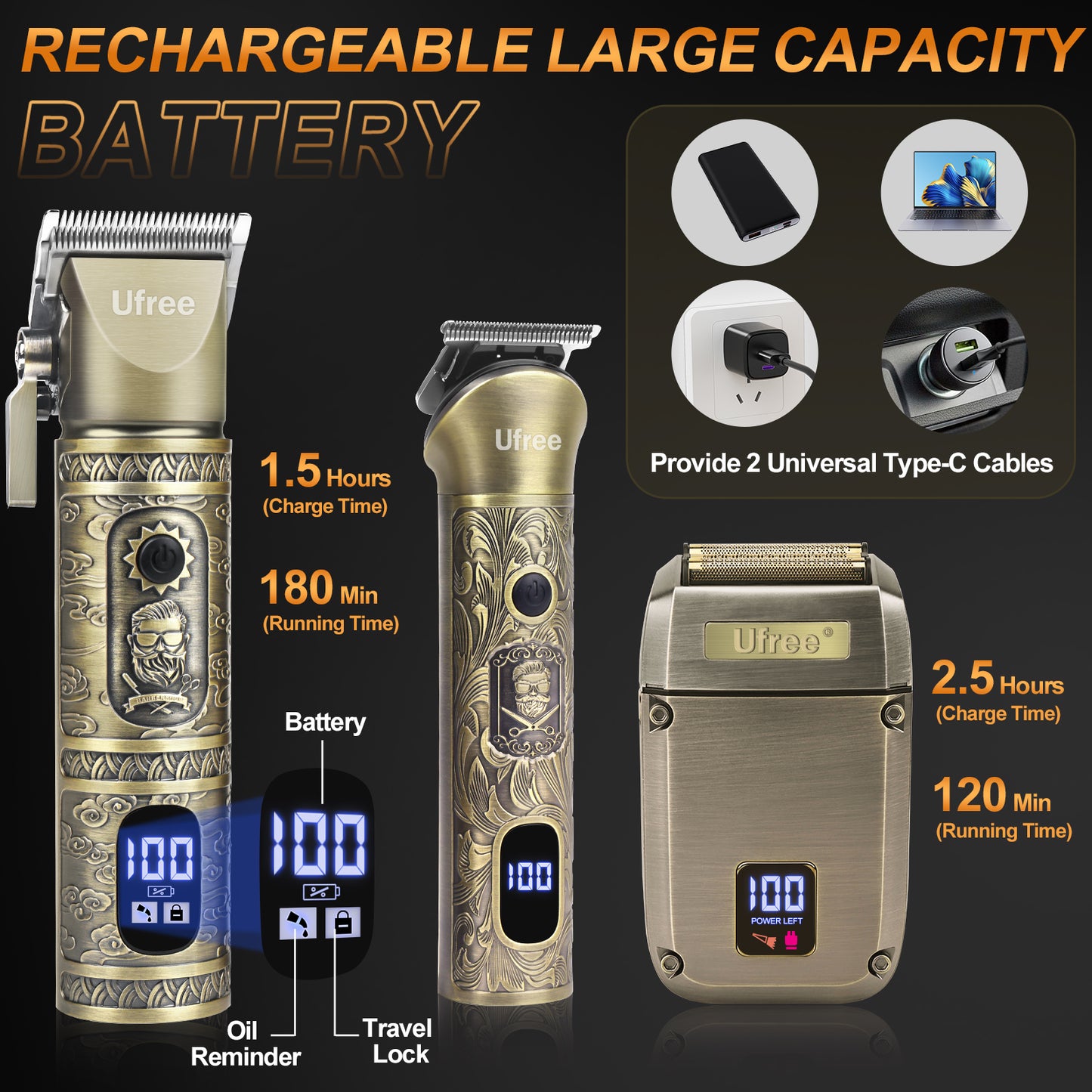 Ufree 3-in-1 Beard Trimmer Hair Clipper Set