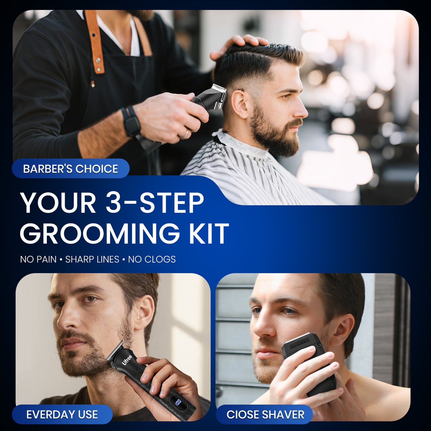 Ufree 3-in-1 Beard Trimmer Hair Clipper Set