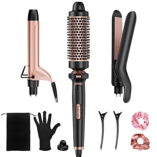 Ufree 3 in 1 Curling Iron Curling Wand Set with Thermal Brush