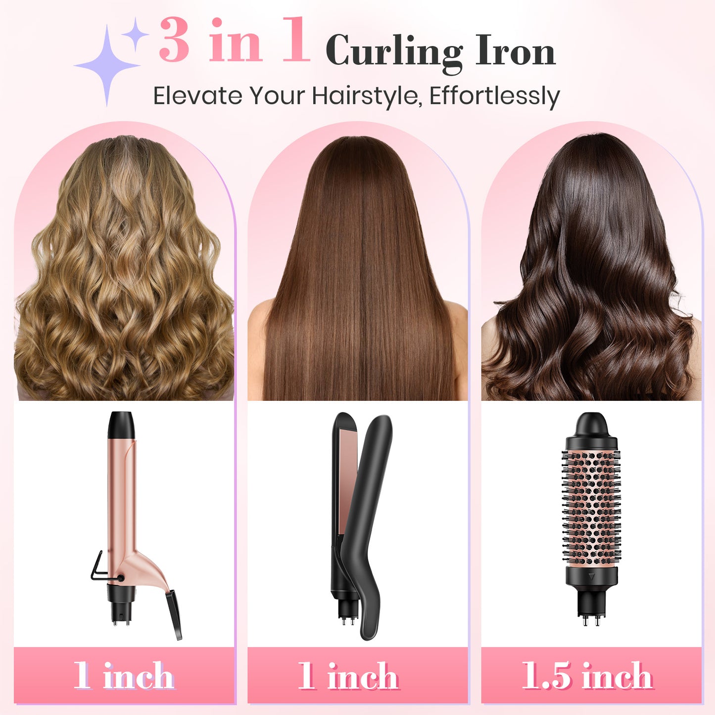 Ufree 3 in 1 Curling Iron Curling Wand Set with Thermal Brush
