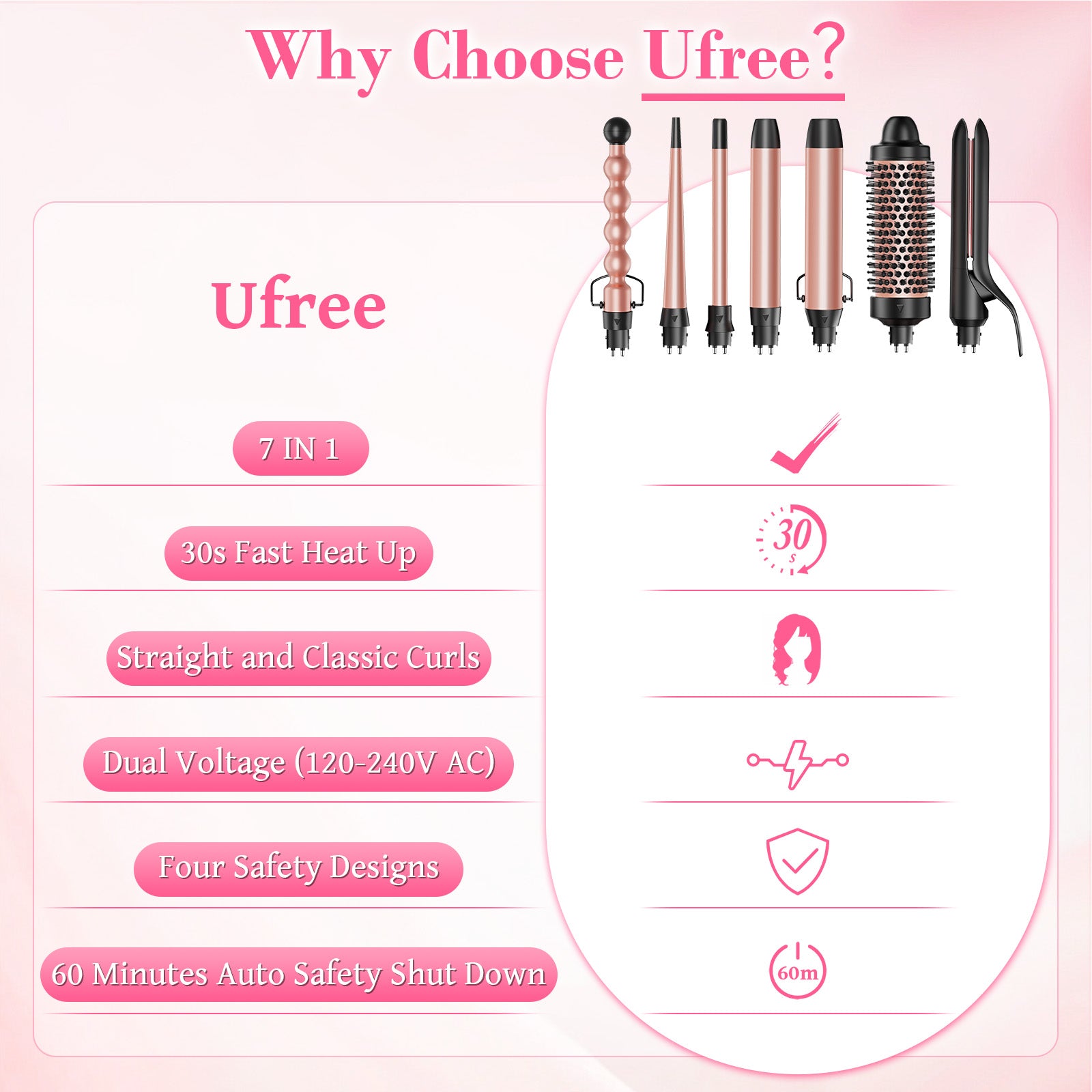 Ufree 7 - in - 1 Curling Iron Set with Thermal Brush - AMU-3166S-M311-SF-07