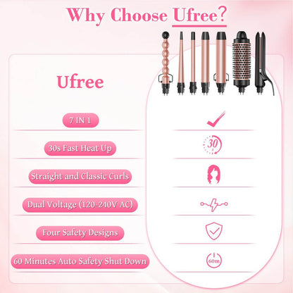 Ufree 7 - in - 1 Curling Iron Set with Thermal Brush - AMU-3166S-M311-SF